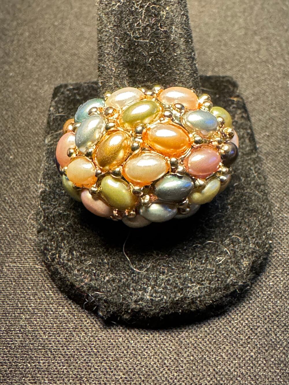 Kenneth Jay Lane Gold Plated Cluster Ring Faux Pearls Size 9